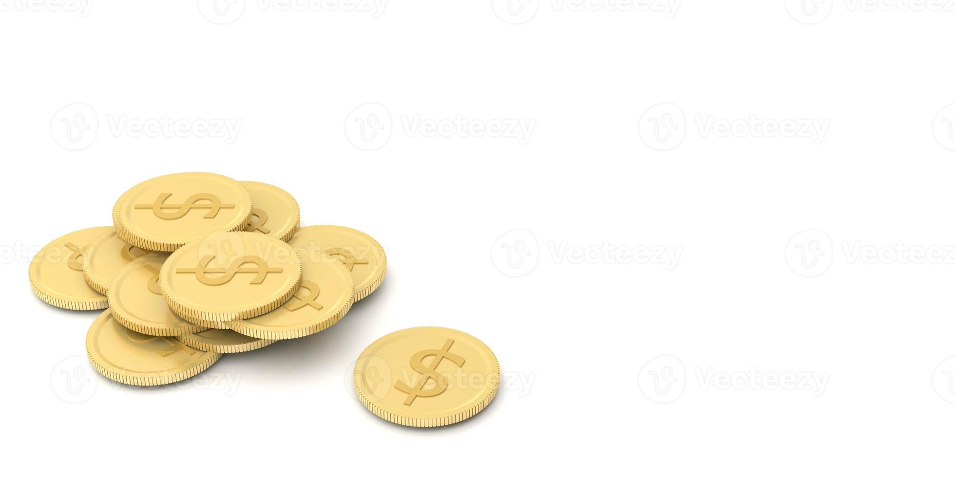 uma pilha de moedas de ouro e moedas de prata representa o lucro e a estratégia da operação comercial em um fundo branco. renderização 3D foto