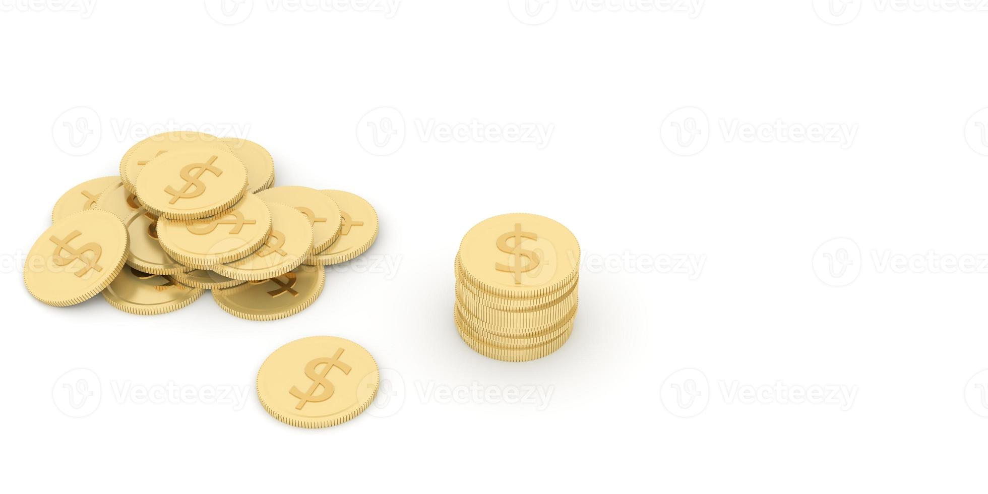 uma pilha de moedas de ouro e moedas de prata representa o lucro e a estratégia da operação comercial em um fundo branco. renderização 3d foto