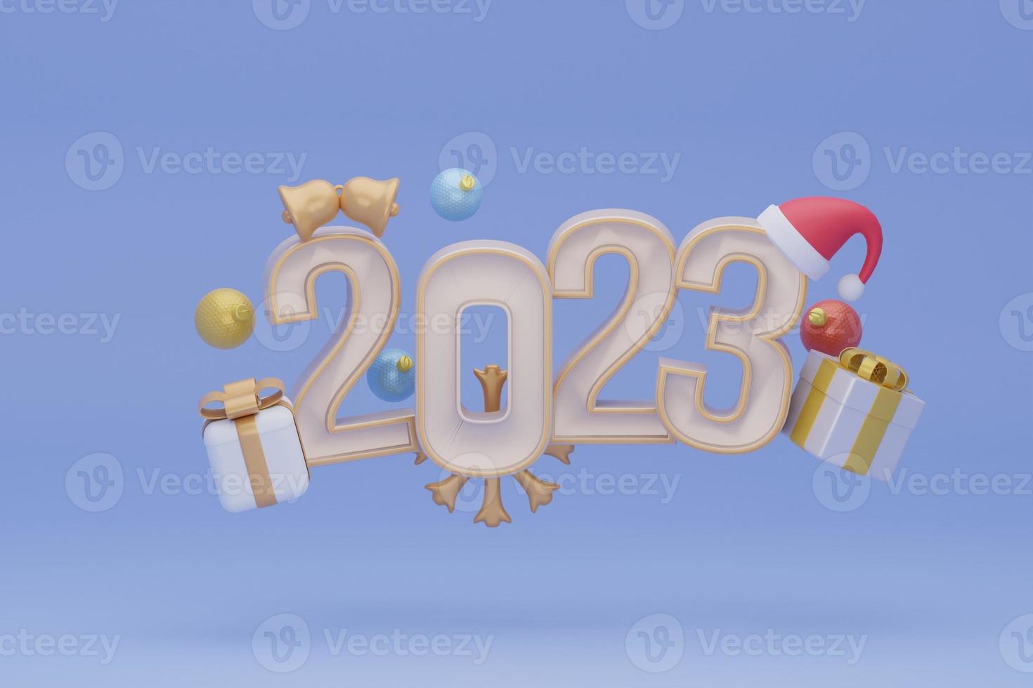 feliz ano novo sinal de número branco 2023. feliz natal festivo. renderização 3d foto