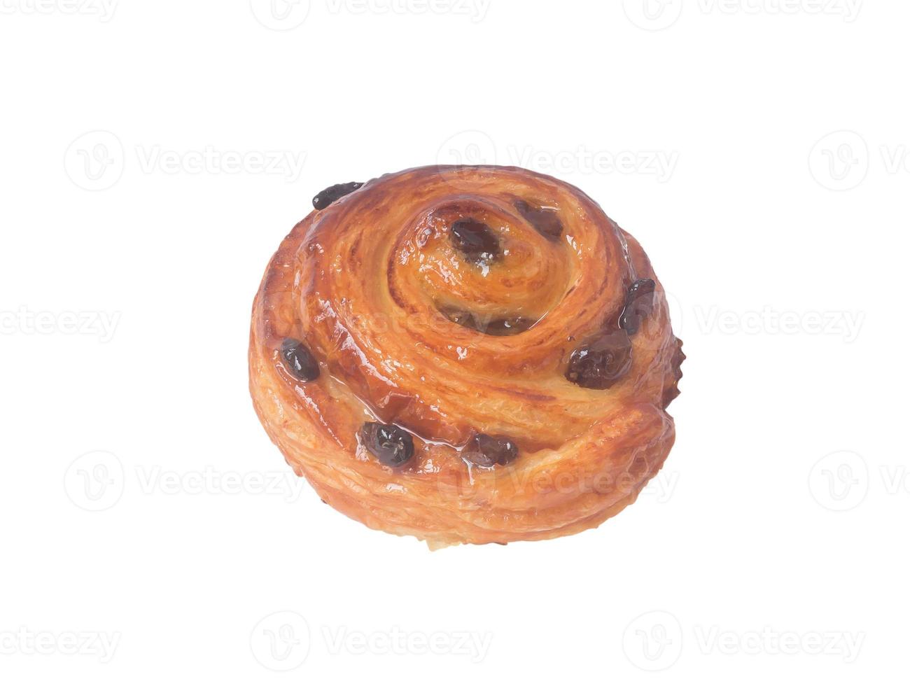 vista superior da pastelaria dinamarquesa em espiral ou pão doce isolado no fundo branco com traçado de recorte foto