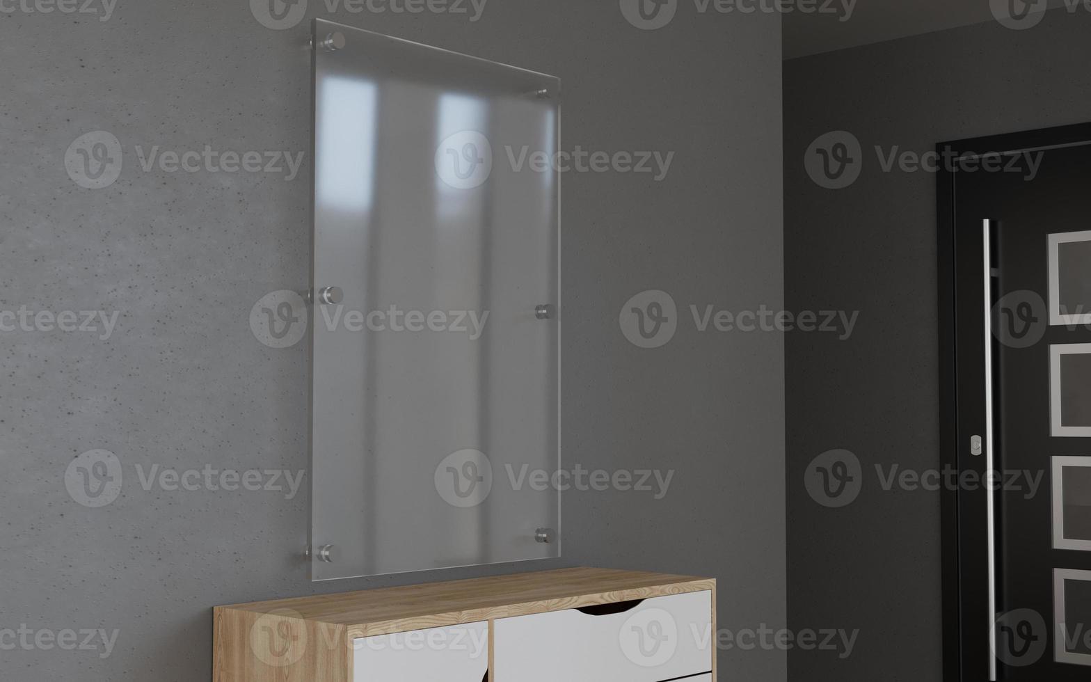 renderização 3d realista placa de vidro vazia sinalização de parede acrílica foto