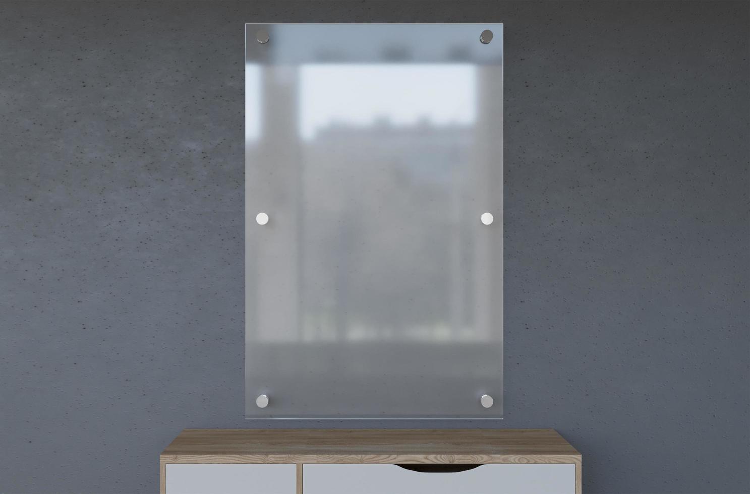 renderização 3d realista placa de vidro vazia sinalização de parede acrílica foto