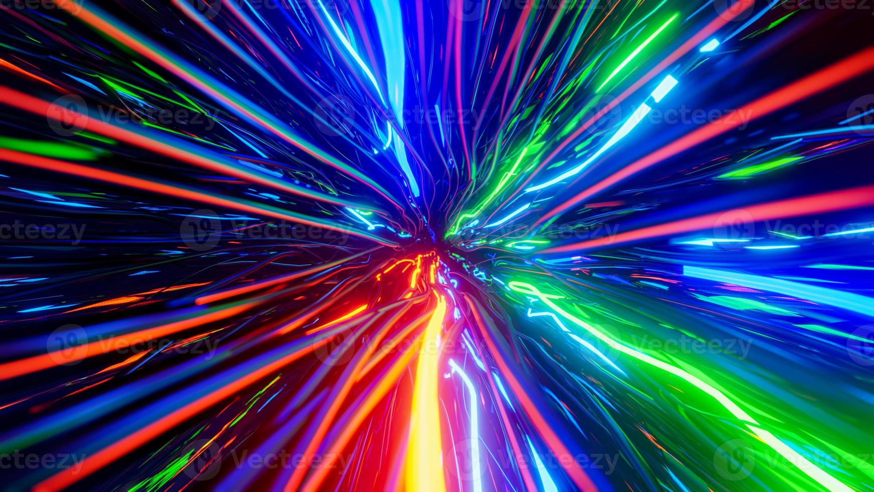 voando dentro de cabos ópticos multicoloridos. ilustração de renderização 3D. foto