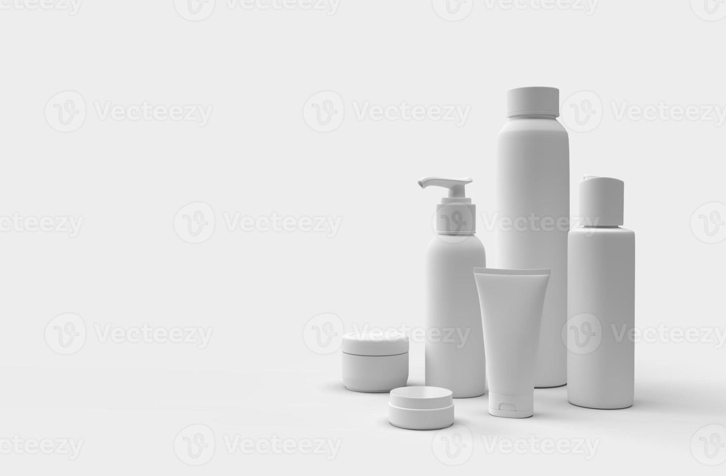 modelo realista 3D ou maquete de recipientes brancos e em branco de cosméticos para design de marca registrada foto