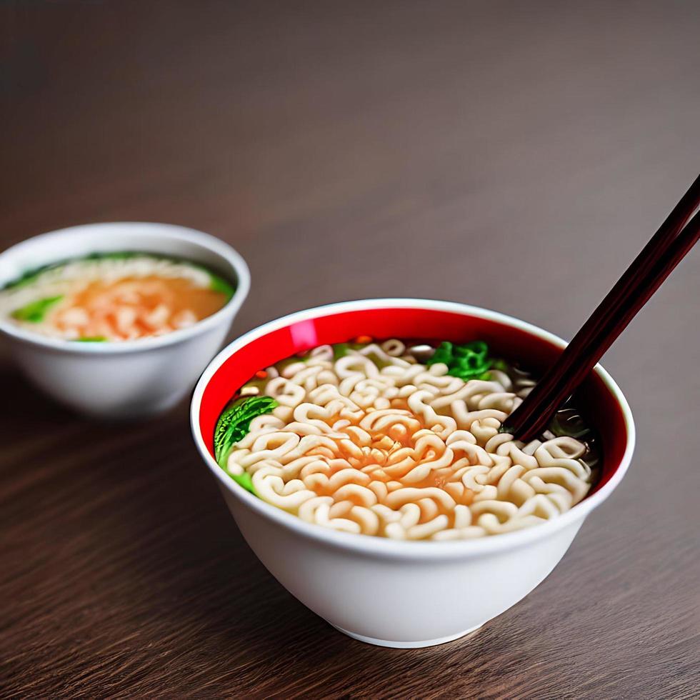 macarrão delicioso. refeição de fast-food com macarrão apetitoso e pauzinhos. foto