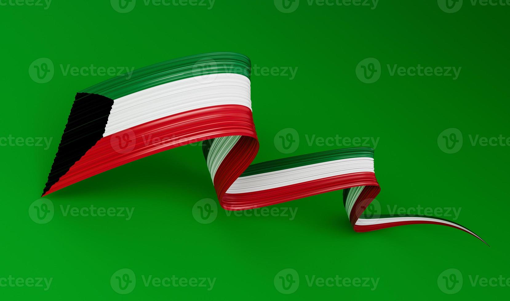 bandeira do kuwait, ilustração 3d em um fundo verde foto