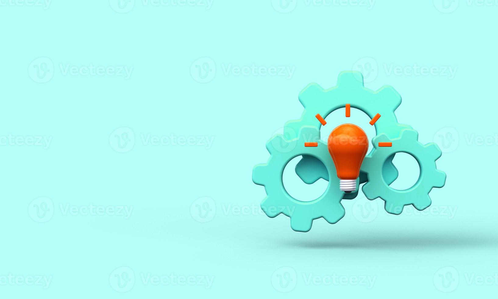 lâmpada e engrenagens. ícone de inovação. ideia de conceito de negócio. renderização 3D foto