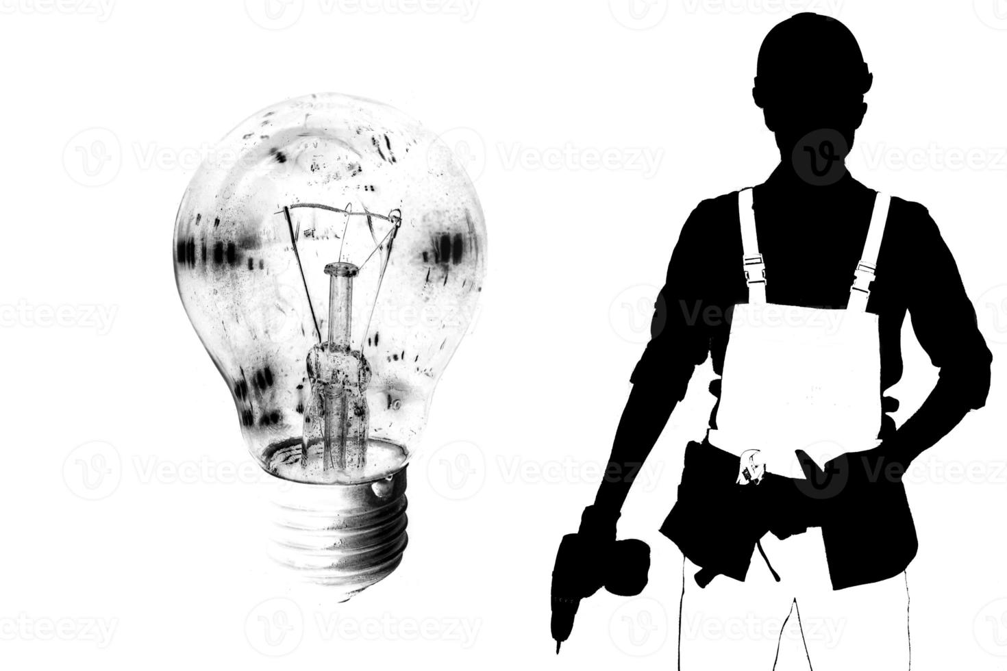 imagem conservada em estoque do trabalhador da construção civil masculino, lâmpada foto
