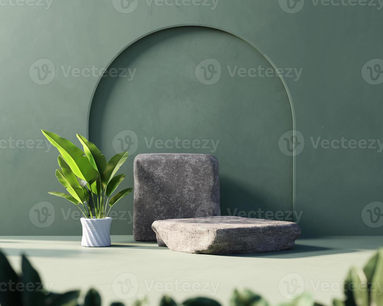 pódio de plataforma de renderização 3d com fundo de apresentação de produtos vegetais foto