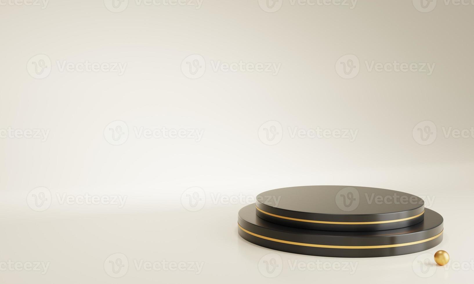 fundo de luxo de ouro preto em forma de pódio com bola de ouro para promoção de vendas e marketing renderização 3d foto