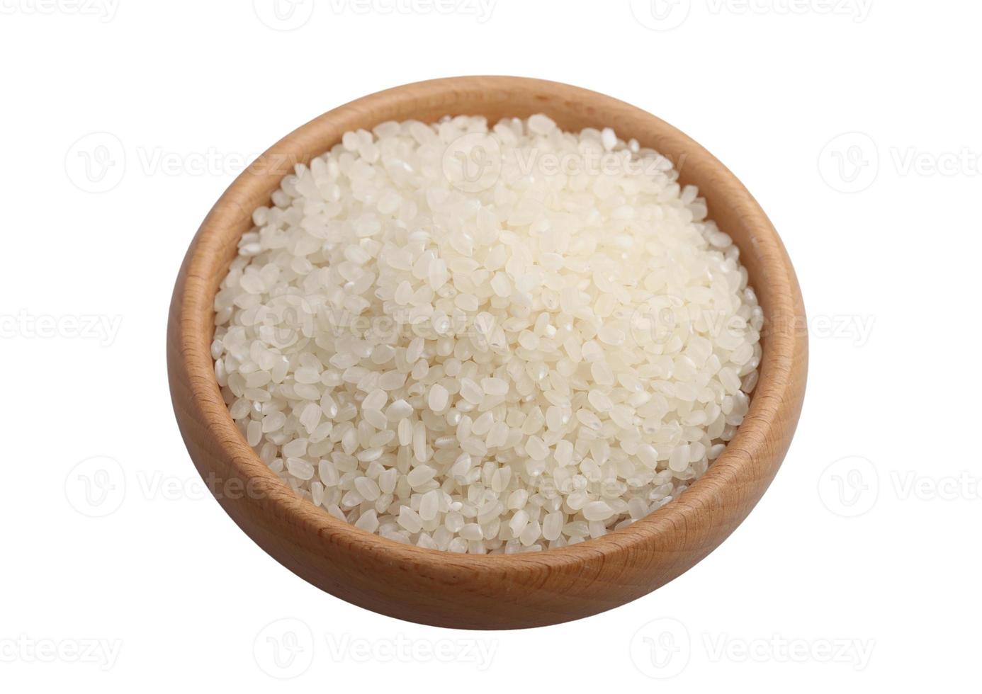 grãos de arroz japoneses crus, grãos de arroz japonica. foto