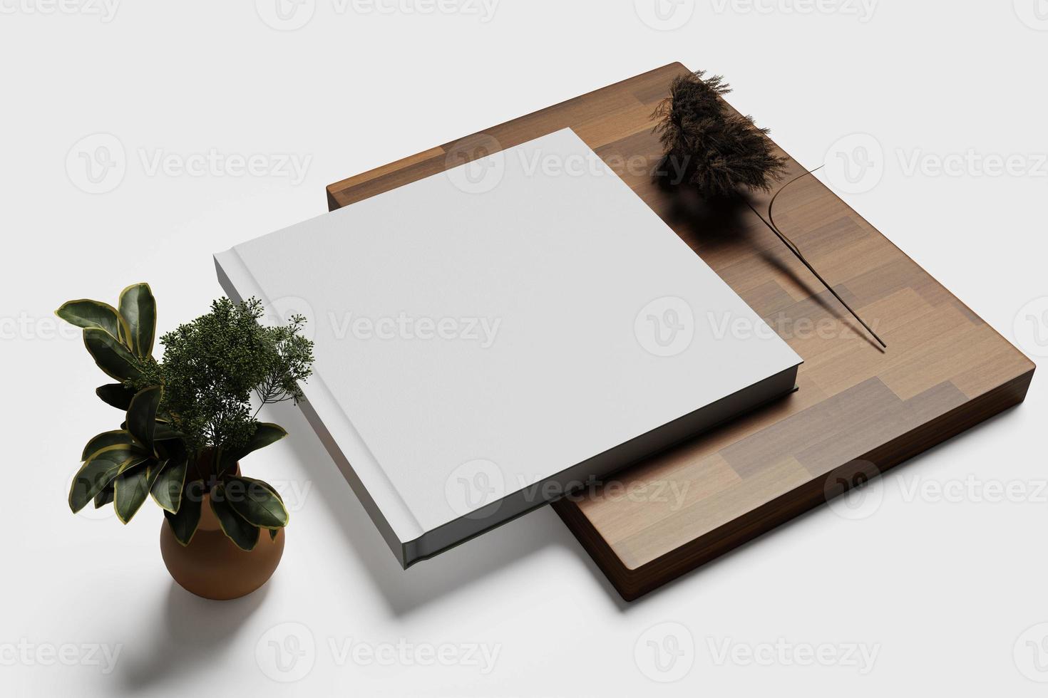 maquete de tábua de corte de madeira de capa de livro foto