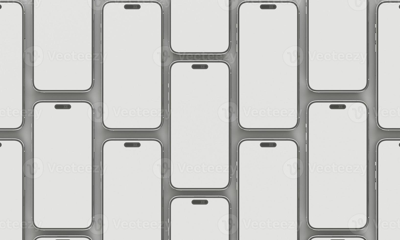 ilustração renderização 3d de retângulos isométricos simulando um telefone em um espaço 3d 14 com espaços em branco. de diferentes perspectivas e pontos de vista para ajudar a preparar as aplicações. iphone pro foto