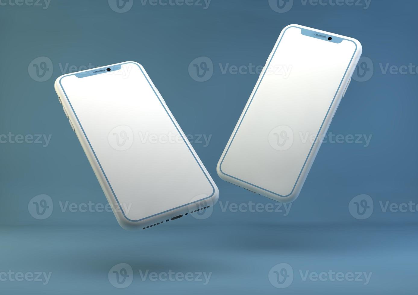 maquete sem moldura de smartphone. Renderização 3D do novo iphone na cor prata - modelo com tela em branco para apresentação do aplicativo. foto