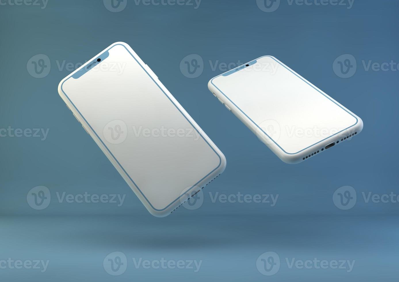 maquete sem moldura de smartphone. Renderização 3D do novo iphone na cor prata - modelo com tela em branco para apresentação do aplicativo. foto