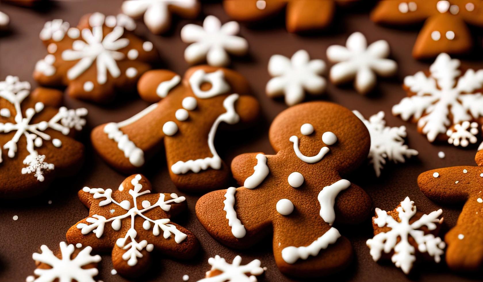 fotografia profissional de comida de uma queda de três biscoitos de gengibre foto