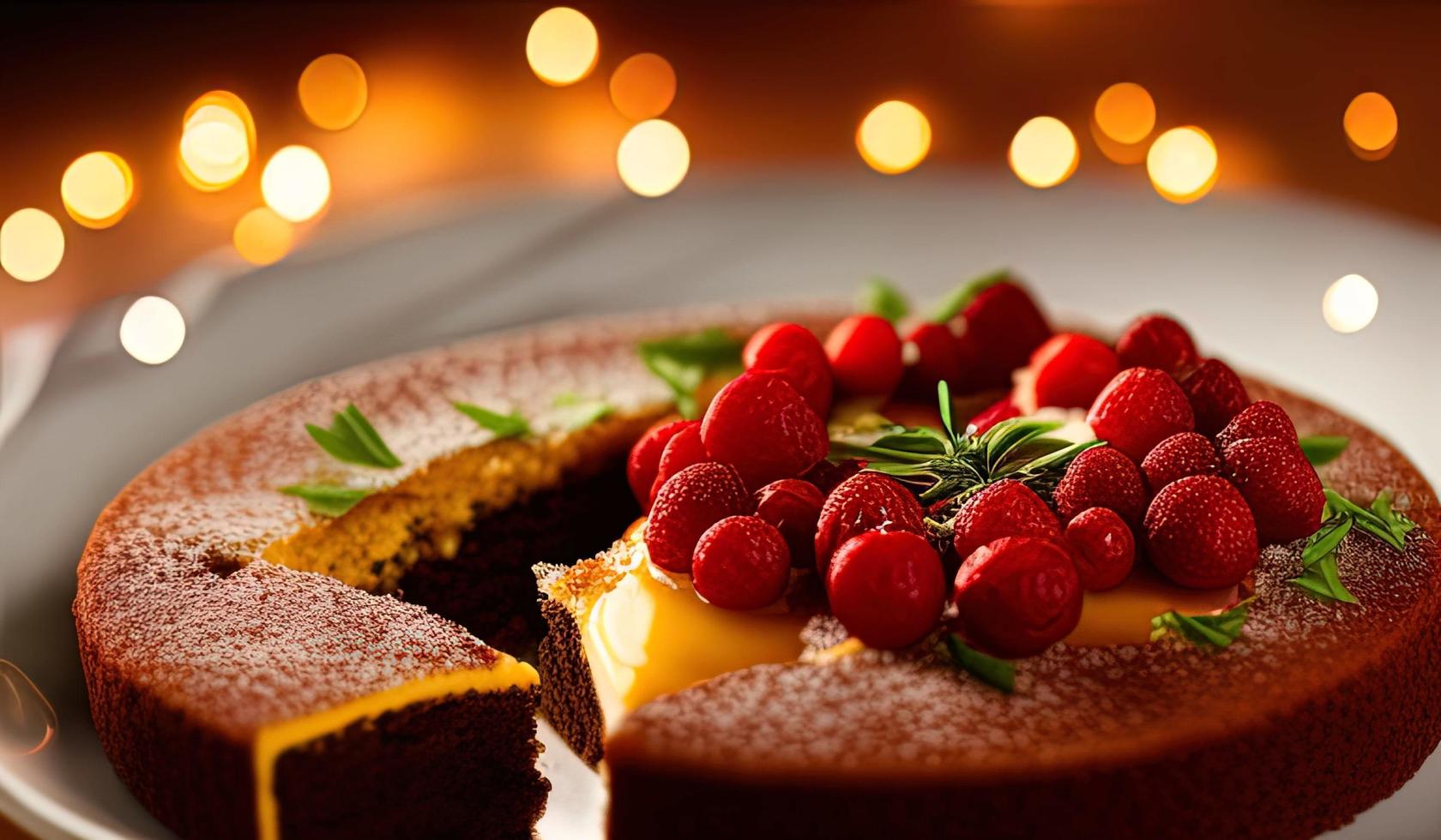 fotografia de comida profissional de publicidade close-up de um bolo de natal foto