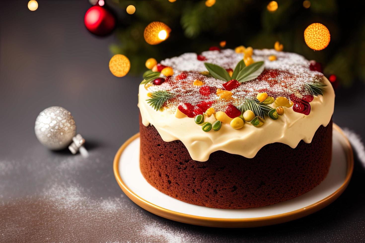 fotografia de comida profissional de publicidade close-up de um bolo de natal foto