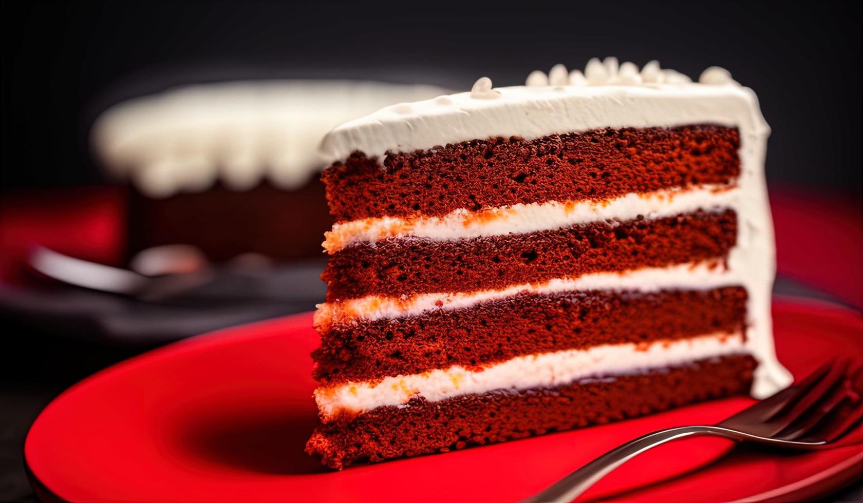 fotografia profissional de comida de um pedaço de bolo em cima de um prato vermelho foto