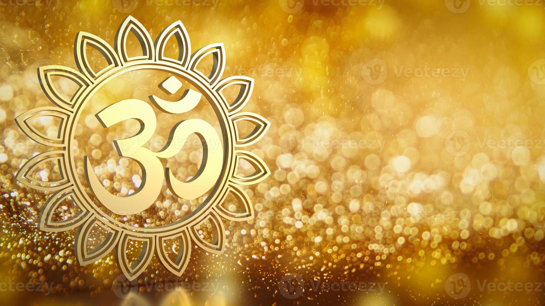 o símbolo hindu de ouro ohm no luxo quebrado para renderização 3d do conceito de plano de fundo foto