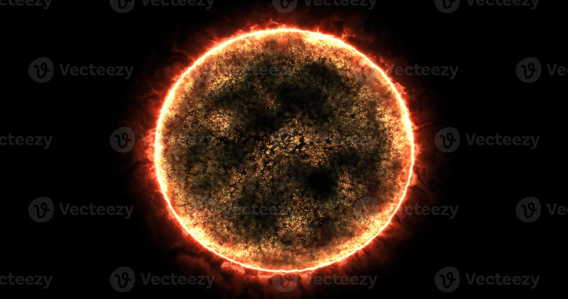 esfera de energia abstrata rodada planeta estrela sol futurista cósmico amarelo ardente bela magia brilhante em fundo preto. fundo abstrato foto