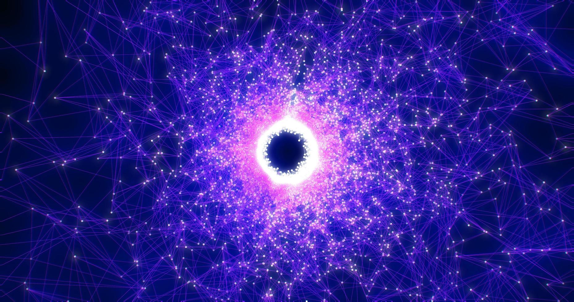 uma espiral de túnel azul brilhante e luminosa, incomum e bonita, giratória, de triângulos digitais conectados por linhas, triangulação, fundo, espaço, escuro, abstrato foto