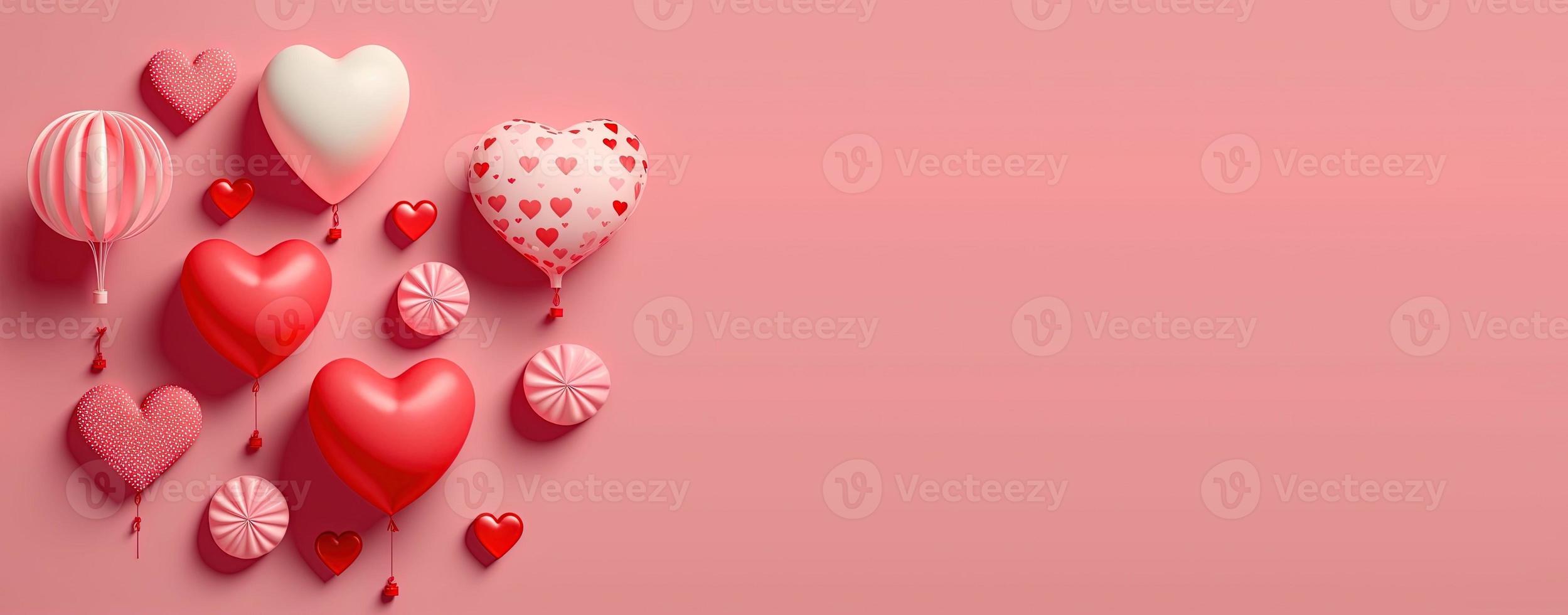 plano de fundo do dia dos namorados e forma de coração 3d brilhante com pequeno ornamento para banner foto
