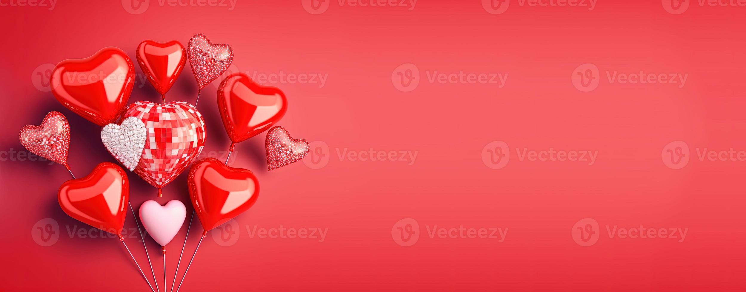 ilustração do dia dos namorados com um coração 3d vermelho em um fundo de banner foto