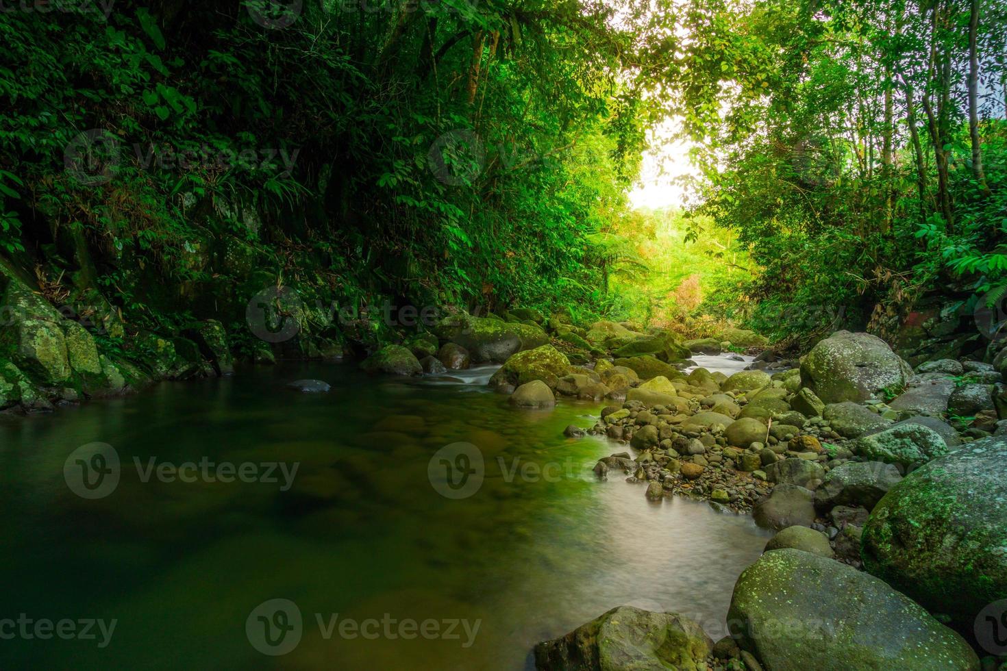 vista matinal na indonésia com uma bela cachoeira pela manhã foto