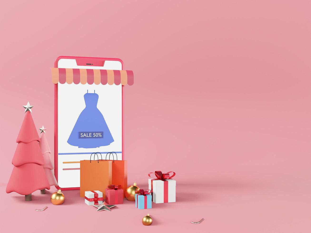 Maquete de design de e-commerce em fundo rosa foto