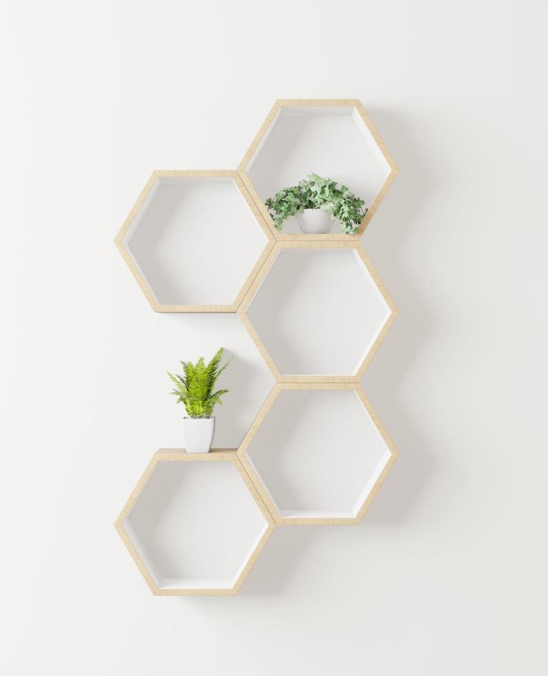 prateleiras hexagonais de madeira foto
