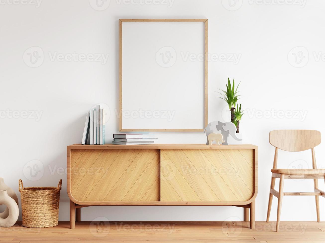 maquete de quadro e pôster no interior do estilo boho. renderização 3D, ilustração 3D foto