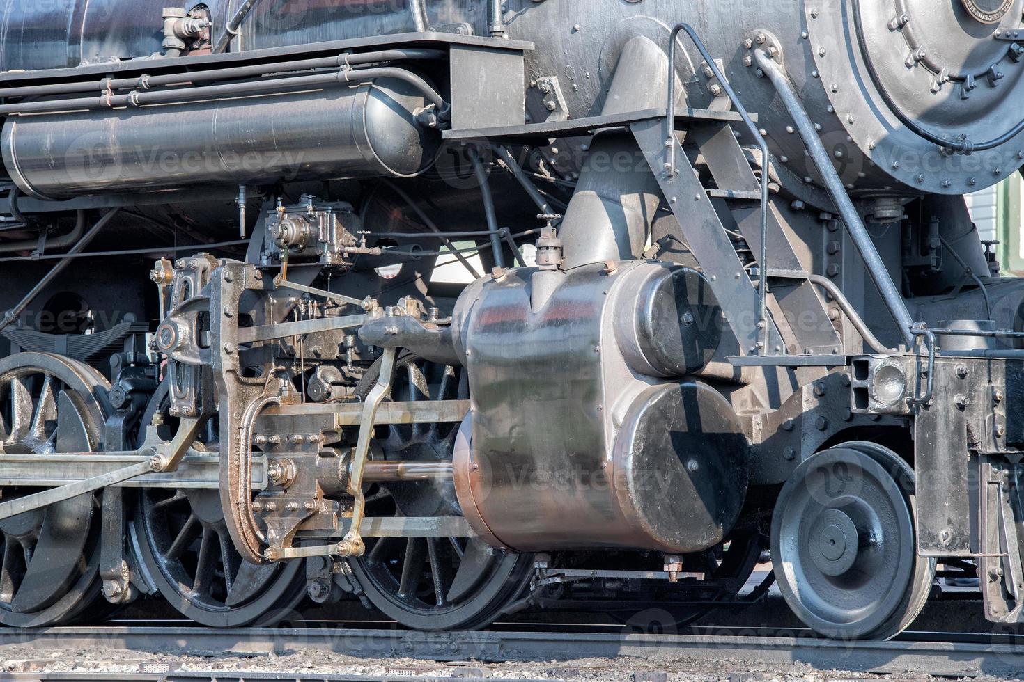 detalhes de trem de ferro de motor a vapor antigo close-up foto