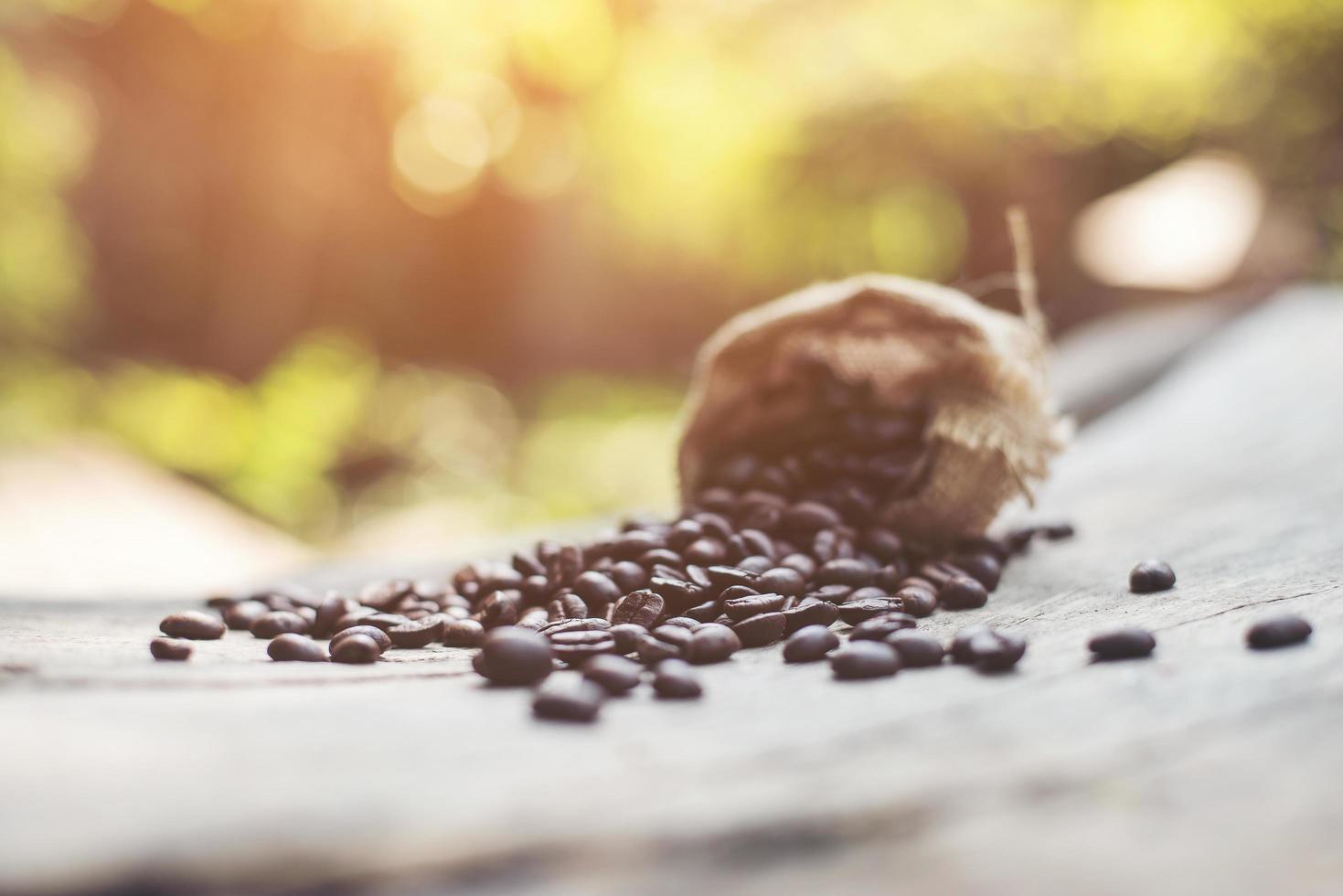 grãos de café em um saco foto