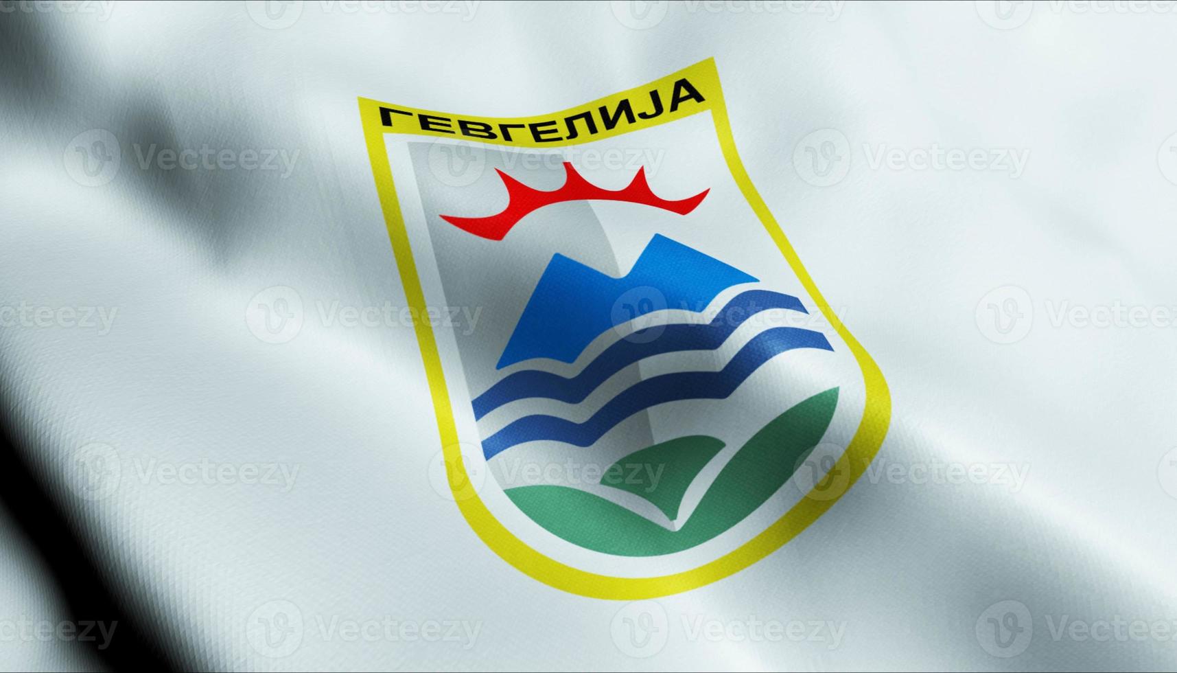 3d acenando a bandeira da cidade da macedônia do norte de gevgelija vista de perto foto