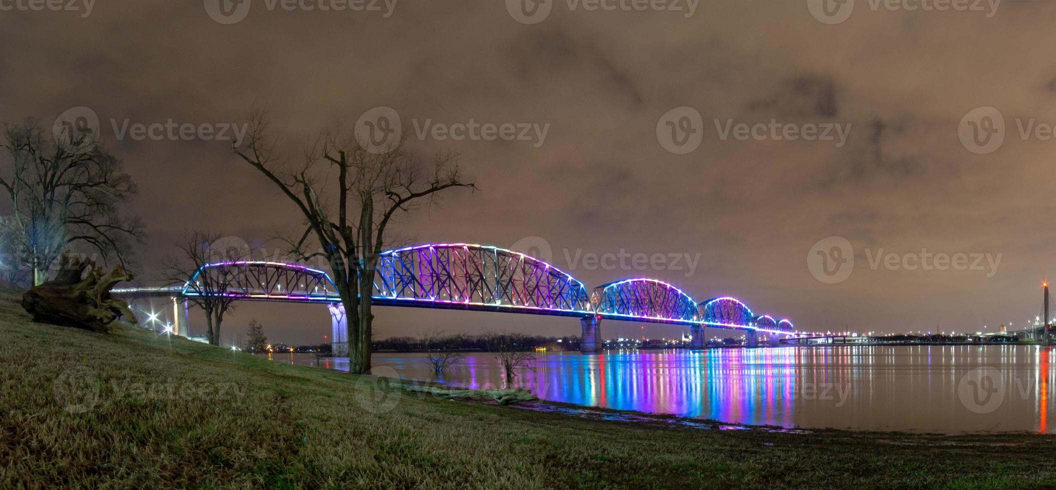 vista em pontes sobre o rio ohio em louisville à noite foto