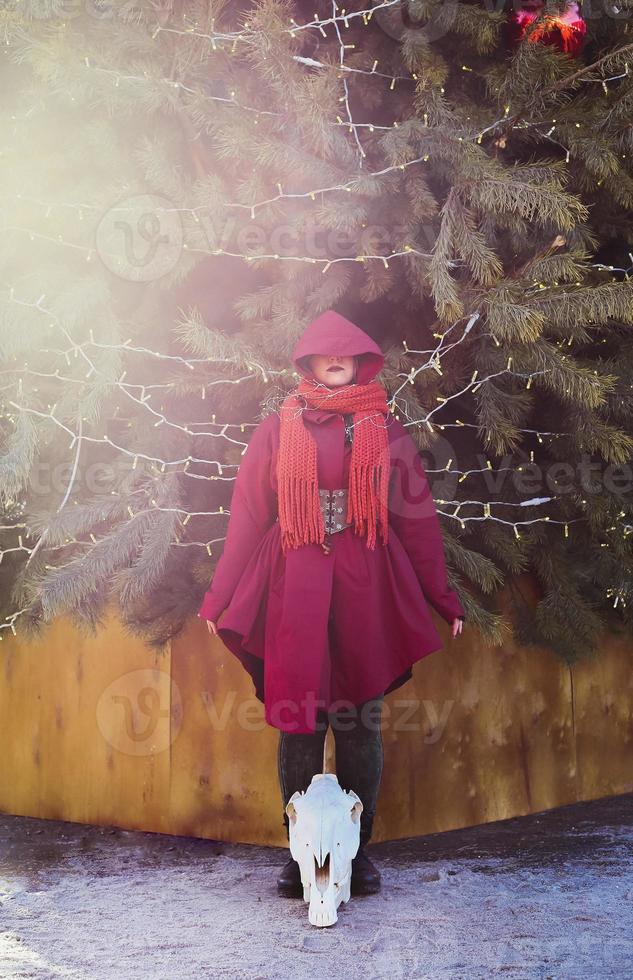 posando perto de fotografia cênica de árvore de natal foto