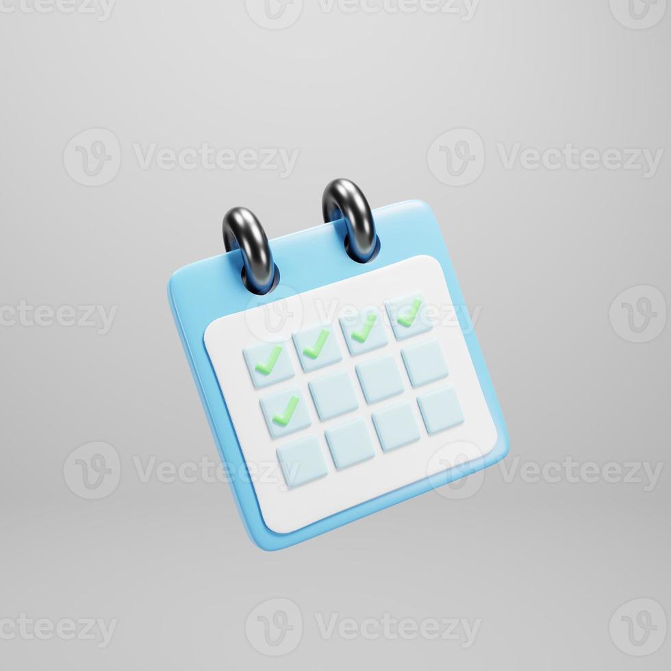 ícone de calendário 3d na renderização em 3d de fundo branco foto