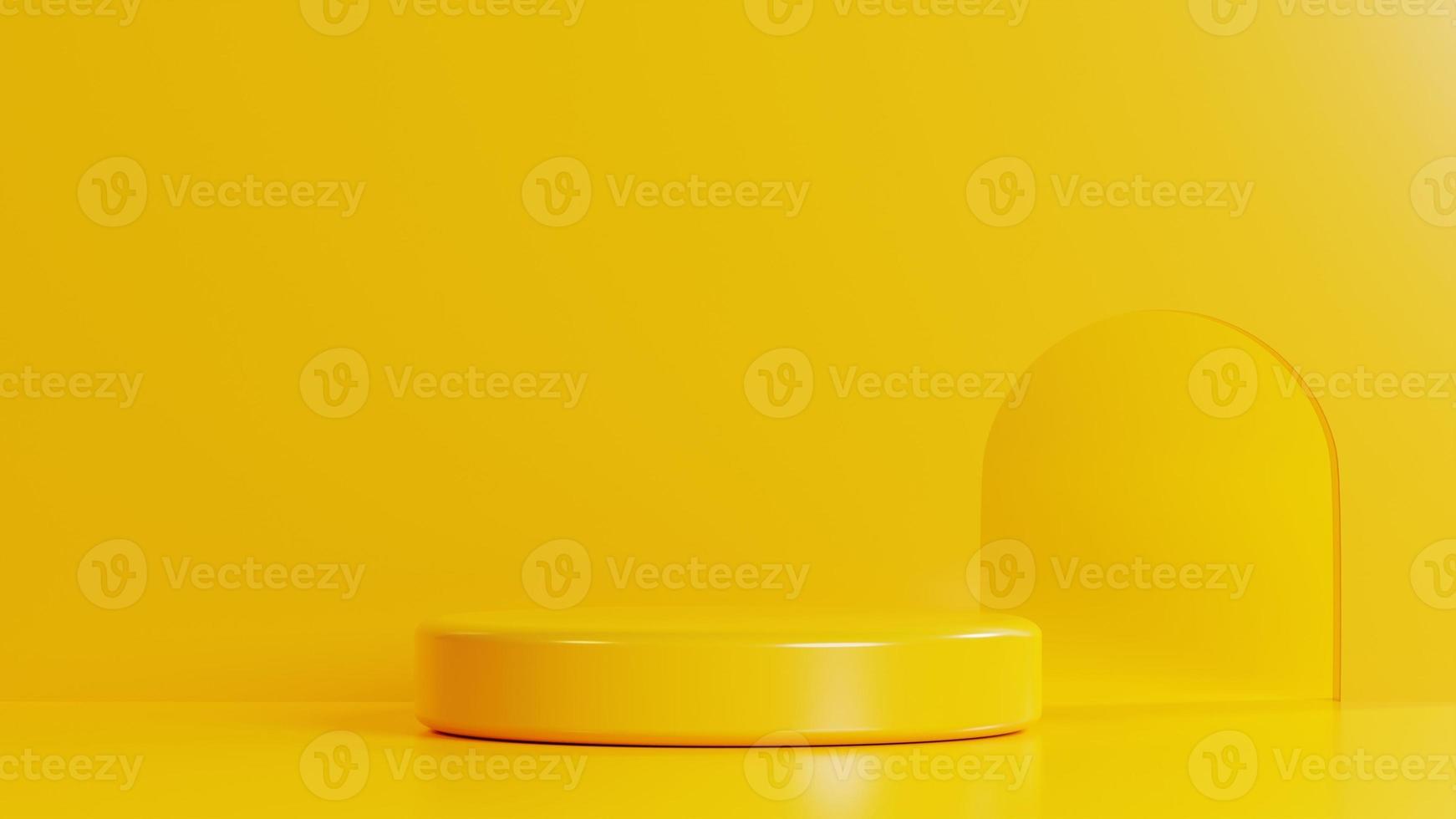 pedestal de pódio amarelo 3d mínimo para plataforma de exibição de produtos em renderização em 3d foto