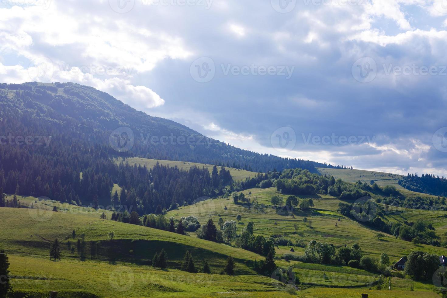 lindo dia de sol está na paisagem montanhosa. Cárpatos, Ucrânia. foto