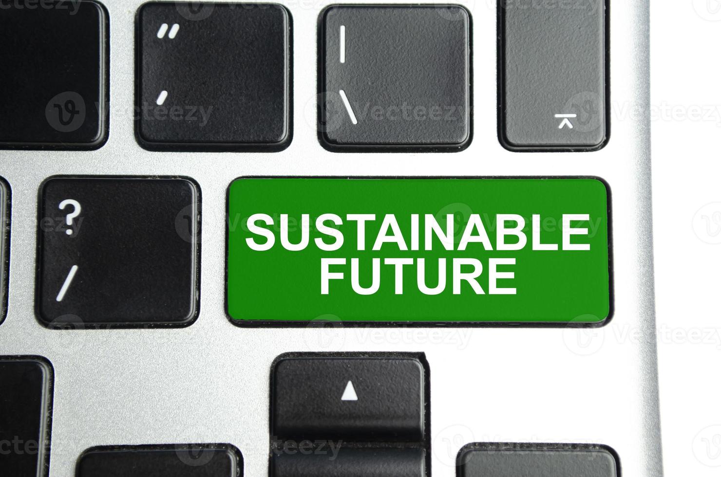 palavras futuras sustentáveis no botão verde do teclado foto