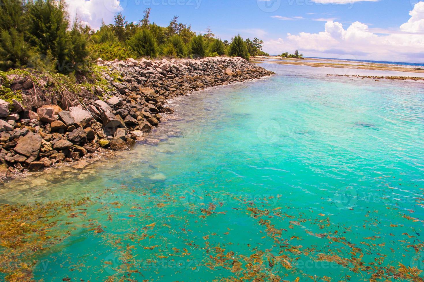 lagoa exótica turquesa em seychelles foto