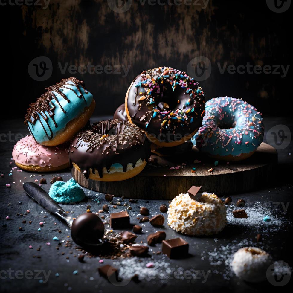 rosquinhas em fundo branco, perfeito para publicidade, embalagens, menus, livros de receitas. destacando textura e detalhes, filmado de cima, alta resolução adequada para impressão, pôsteres, banners e muito mais foto