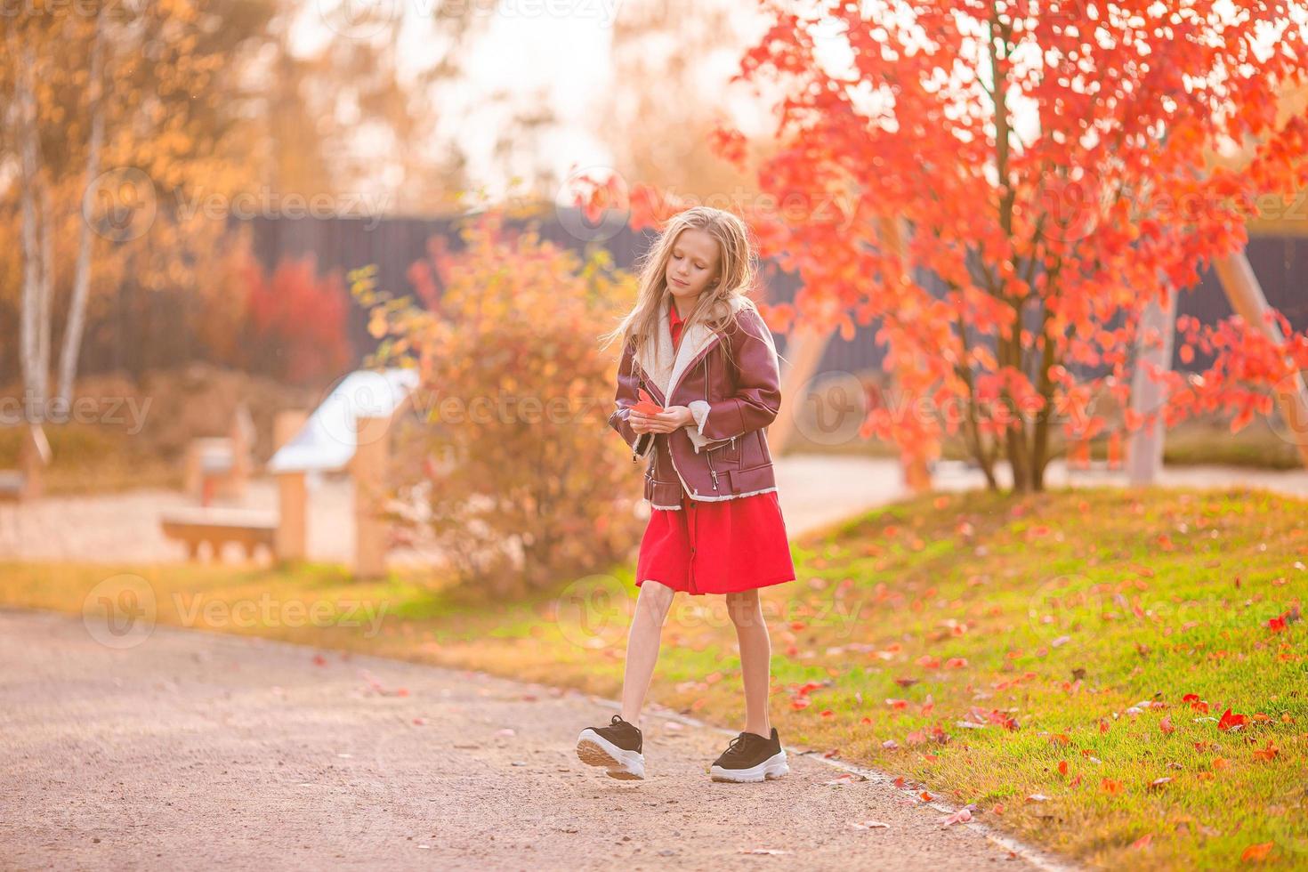 menina adorável no lindo dia de outono ao ar livre foto