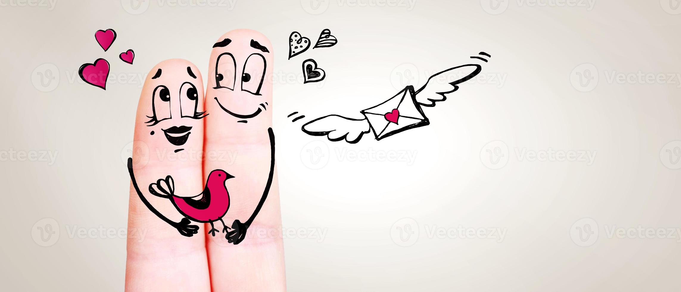 casal de dedo feliz apaixonado comemorando o dia dos namorados. ilustração 3D. foto