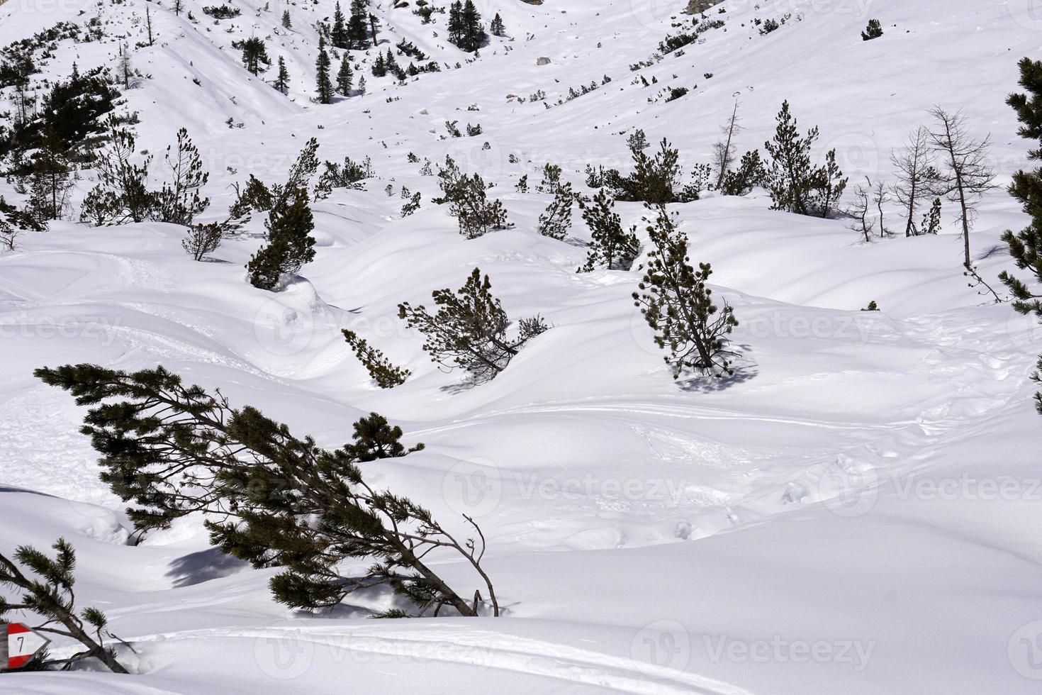 deslizamento de neve avalanche nas montanhas dolomitas foto