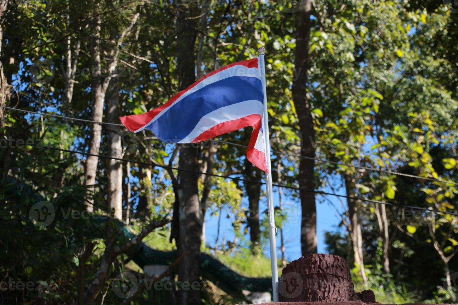 bandeira da tailândia com árvore verde e fundo de céu azul foto