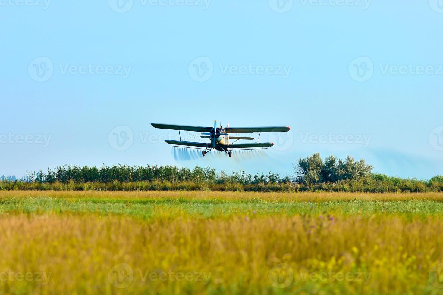 avião da aviação agrícola que polvilha o campo de pragas foto