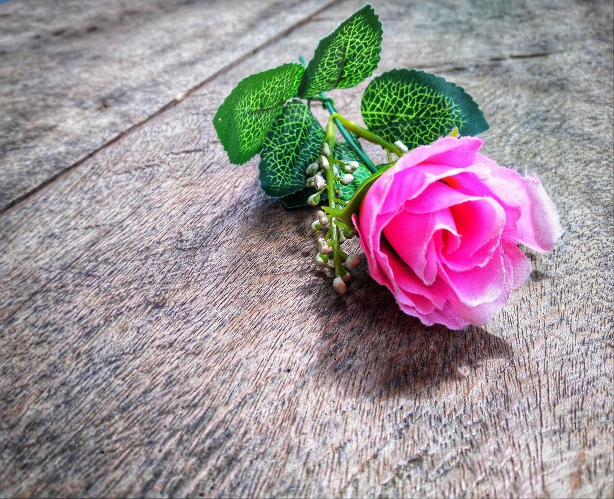 rosas cor de rosa em uma mesa de madeira parecem lindas, adequadas para cartões ou convites foto