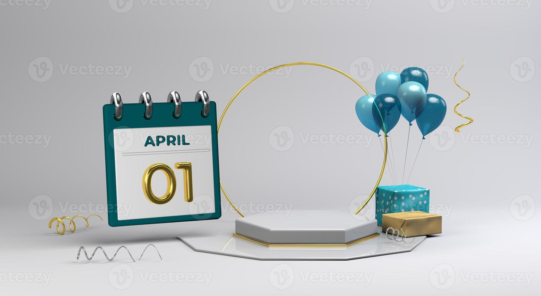 celebração 01 de abril com pódio 3d e fundo foto